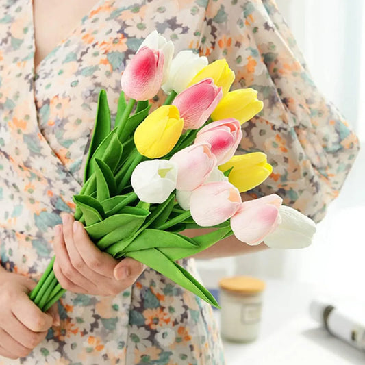 10Pcs Artificial Flower Realistic Touch Tulip Scrapbooking Vase Home Decor Wedding Garden Arch Garland  Mother's Day Bouquet diy